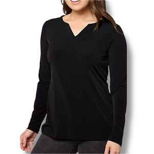 Susan Graver Liquid Knit Split-Neck Top Blouse Women’s M Comfort Casual Business